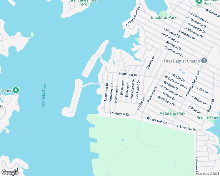 map of restaurants, bars, coffee shops, grocery stores, and more near 1505 Lakecrest Drive in Marble Falls