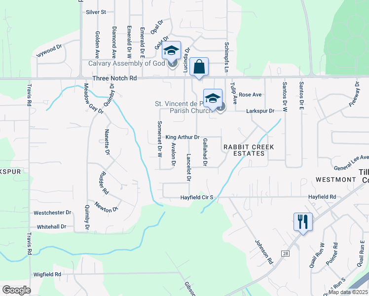 map of restaurants, bars, coffee shops, grocery stores, and more near 5160 Lancelot Drive in Mobile