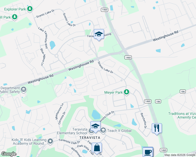 map of restaurants, bars, coffee shops, grocery stores, and more near 328 Rock Mill Loop in Georgetown