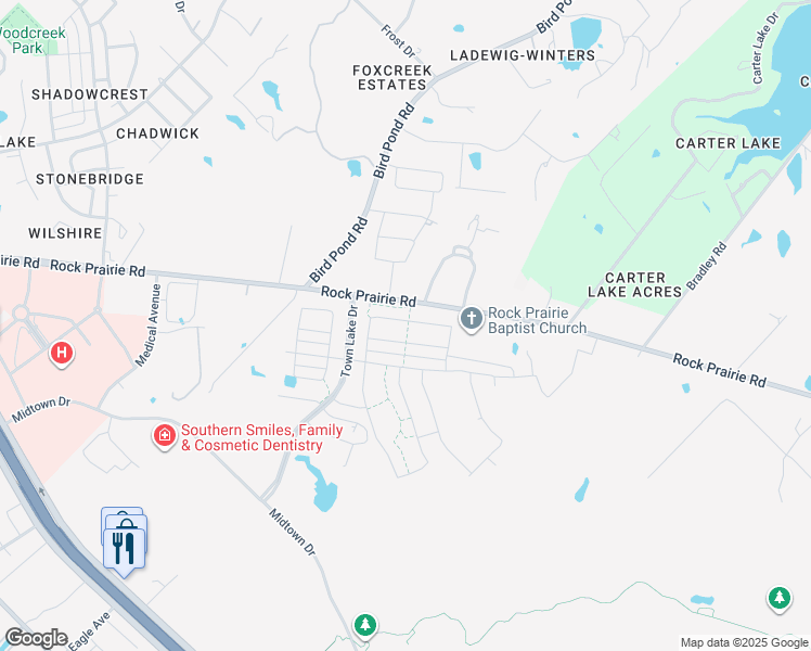 map of restaurants, bars, coffee shops, grocery stores, and more near 1050 Toledo Bend Drive in College Station