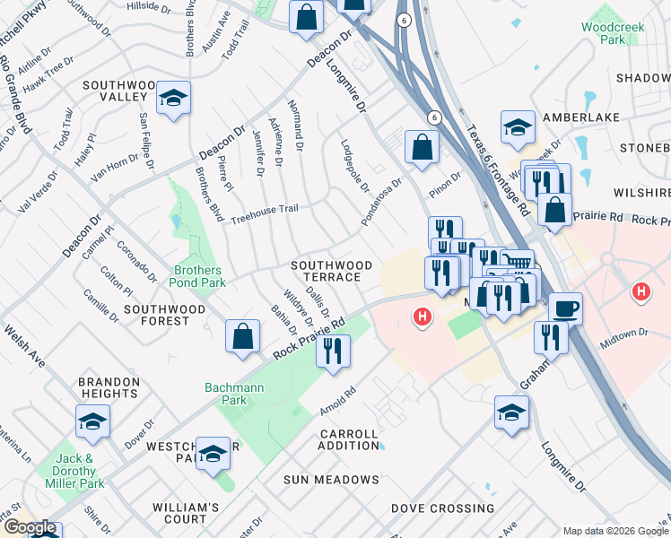 map of restaurants, bars, coffee shops, grocery stores, and more near 3303 Coastal Drive in College Station