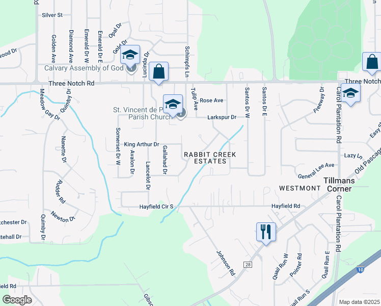 map of restaurants, bars, coffee shops, grocery stores, and more near 5150 Fairland Drive in Mobile