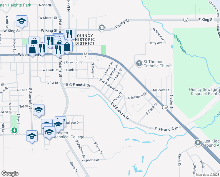 map of restaurants, bars, coffee shops, grocery stores, and more near 303 Patton Street in Quincy