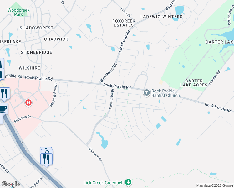 map of restaurants, bars, coffee shops, grocery stores, and more near 1047 Toledo Bend Drive in College Station