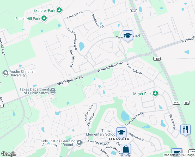 map of restaurants, bars, coffee shops, grocery stores, and more near 1400 Westinghouse Road in Georgetown