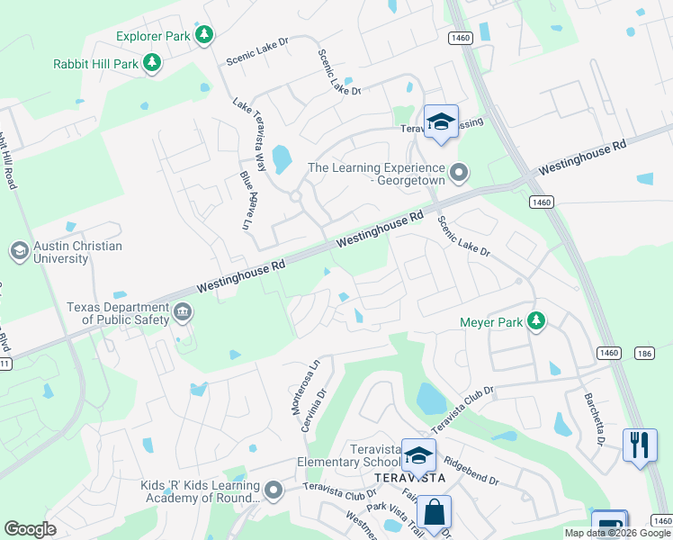 map of restaurants, bars, coffee shops, grocery stores, and more near 1400 Westinghouse Road in Georgetown