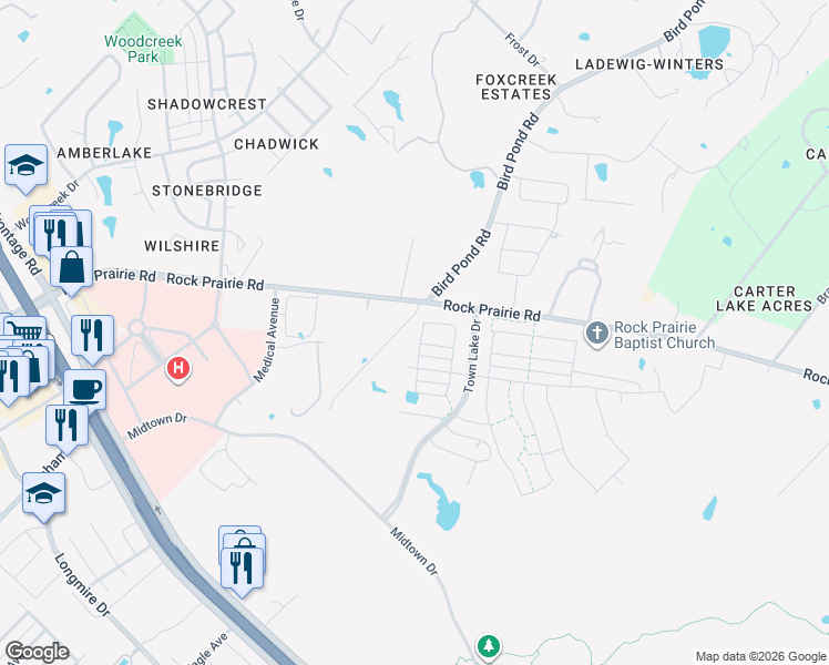 map of restaurants, bars, coffee shops, grocery stores, and more near 1122 Amistad Loop in College Station
