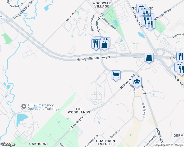 map of restaurants, bars, coffee shops, grocery stores, and more near 2200 Cottage Lane in College Station