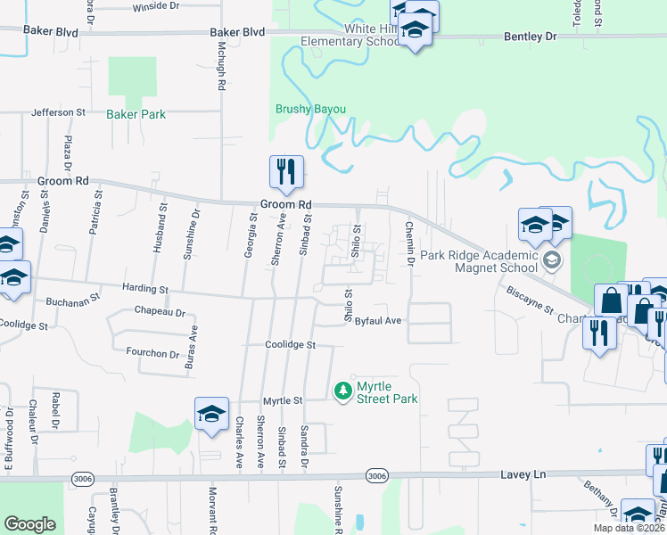 map of restaurants, bars, coffee shops, grocery stores, and more near 5170 Weston in Baker