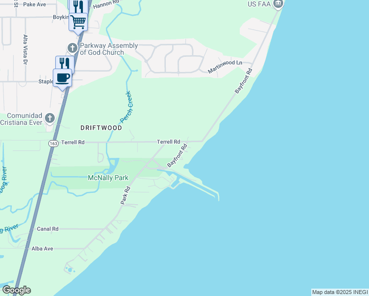 map of restaurants, bars, coffee shops, grocery stores, and more near 4249 Bay Front Rd in Mobile