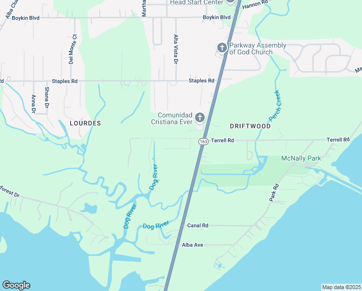 map of restaurants, bars, coffee shops, grocery stores, and more near 1712 Winston Lane in Mobile