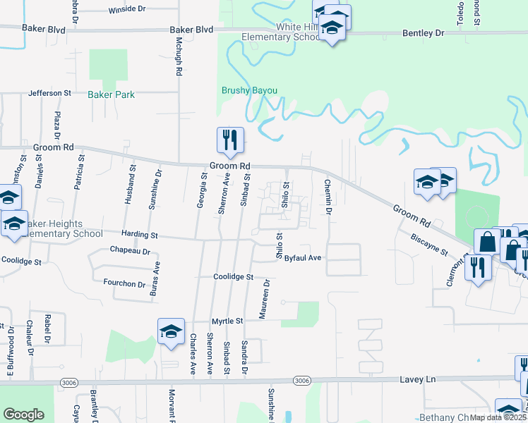 map of restaurants, bars, coffee shops, grocery stores, and more near 1027A Barrington Drive in Baker