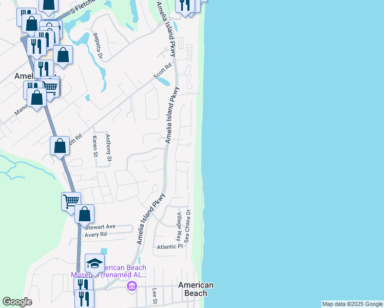 map of restaurants, bars, coffee shops, grocery stores, and more near 5010 Summer Beach Boulevard in Nassau County