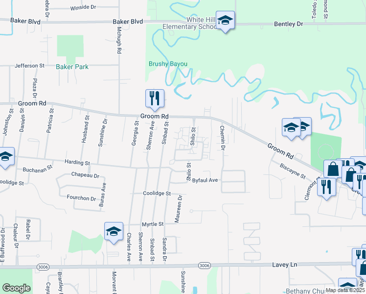 map of restaurants, bars, coffee shops, grocery stores, and more near 1027A Barrington Drive in Baker