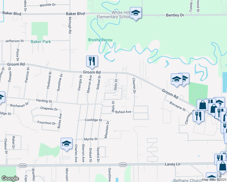 map of restaurants, bars, coffee shops, grocery stores, and more near 1005 Shilo Street in Baker