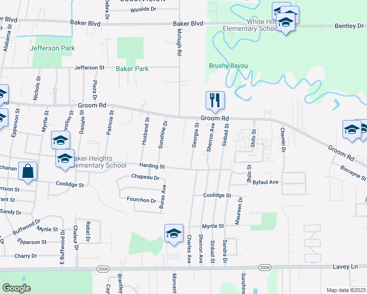 map of restaurants, bars, coffee shops, grocery stores, and more near 1010 Seville in Baker