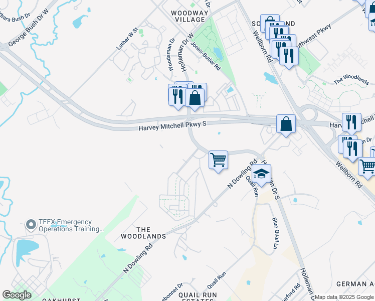 map of restaurants, bars, coffee shops, grocery stores, and more near Market Street in College Station