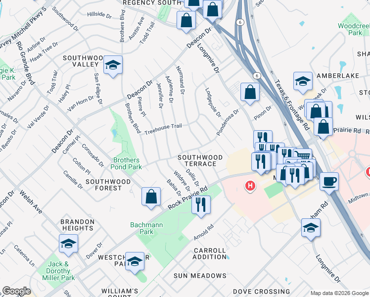 map of restaurants, bars, coffee shops, grocery stores, and more near 3013 Adrienne Drive in College Station