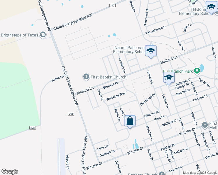 map of restaurants, bars, coffee shops, grocery stores, and more near 2103 Brewers Place Cove in Taylor