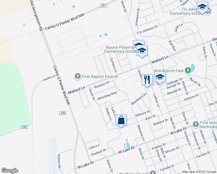 map of restaurants, bars, coffee shops, grocery stores, and more near 2008 Canvas Back Drive in Taylor