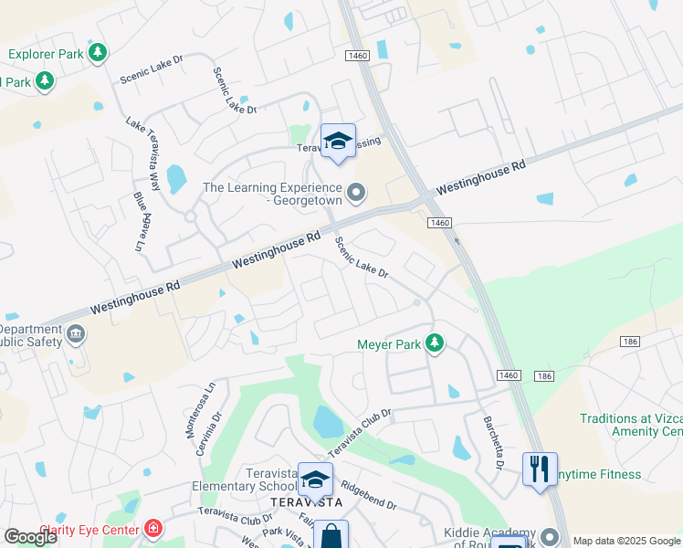 map of restaurants, bars, coffee shops, grocery stores, and more near Briar Park Drive in Georgetown