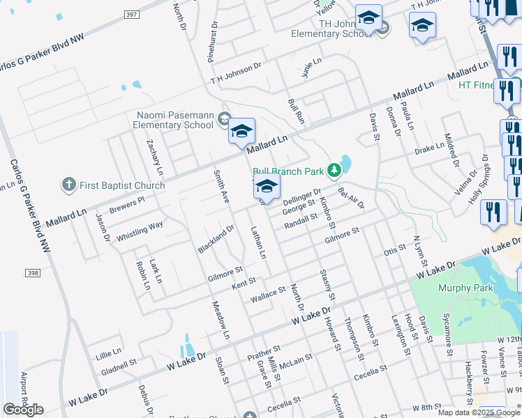 map of restaurants, bars, coffee shops, grocery stores, and more near 1304 Marshall Street in Taylor