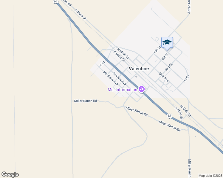 map of restaurants, bars, coffee shops, grocery stores, and more near 105 Montana Avenue in Valentine