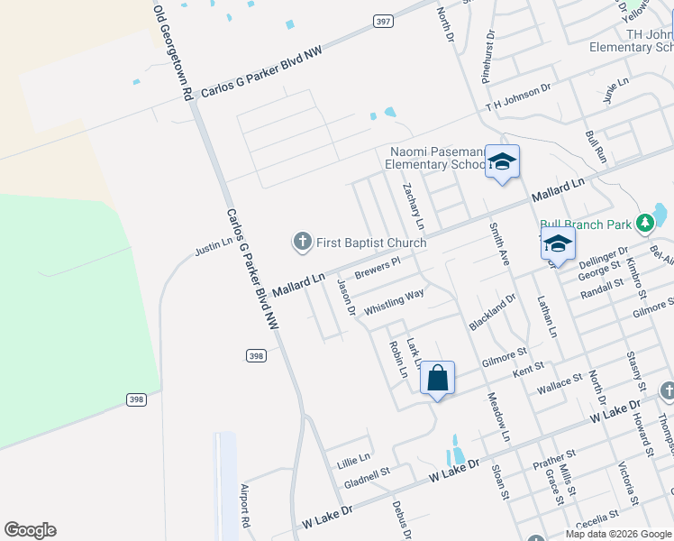 map of restaurants, bars, coffee shops, grocery stores, and more near 2701 Mallard Lane in Taylor