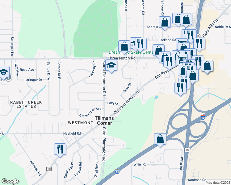 map of restaurants, bars, coffee shops, grocery stores, and more near 5986 Sunnyside Dr in Mobile