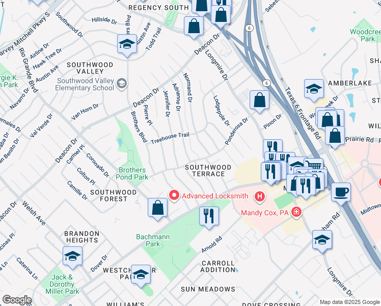 map of restaurants, bars, coffee shops, grocery stores, and more near 3013 Adrienne Drive in College Station