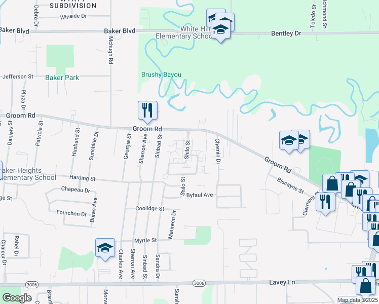map of restaurants, bars, coffee shops, grocery stores, and more near 1110 Shilo Street in Baker