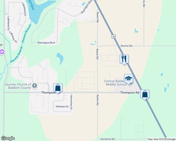 map of restaurants, bars, coffee shops, grocery stores, and more near 16895 Thompson Road in Loxley