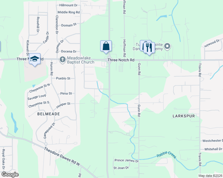 map of restaurants, bars, coffee shops, grocery stores, and more near 5001 Rosewell Road in Mobile