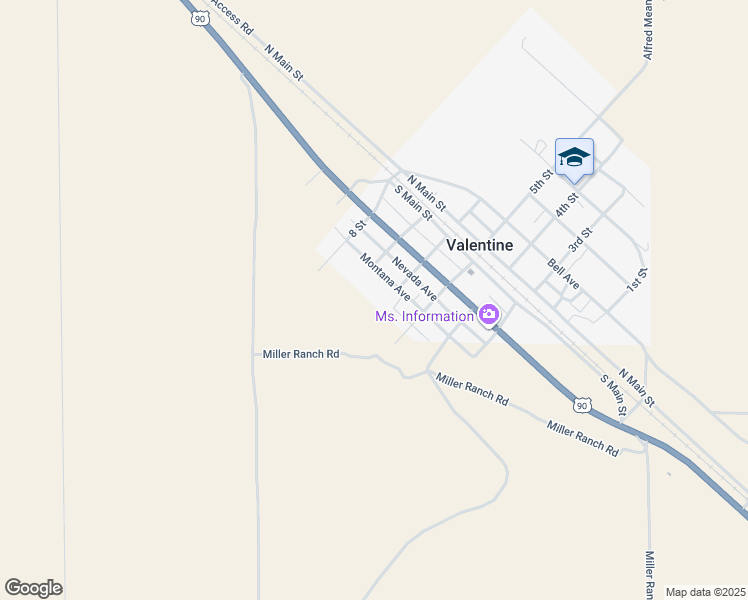 map of restaurants, bars, coffee shops, grocery stores, and more near 105 Montana Avenue in Valentine