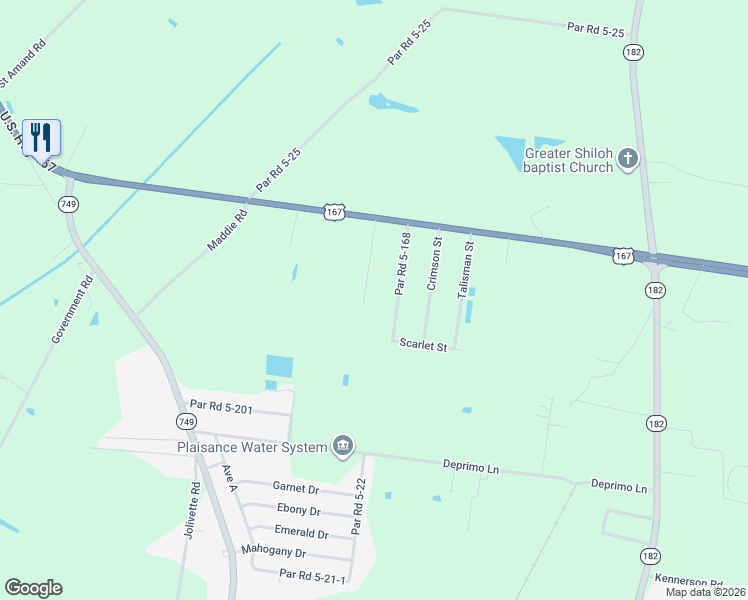 map of restaurants, bars, coffee shops, grocery stores, and more near 115 Flamingo Lane in Opelousas