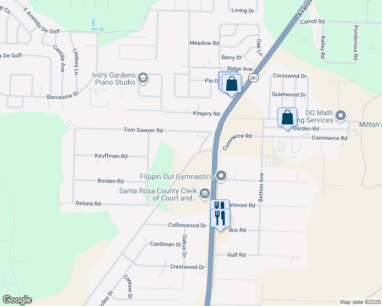 map of restaurants, bars, coffee shops, grocery stores, and more near 5662 Mulat Road in Milton