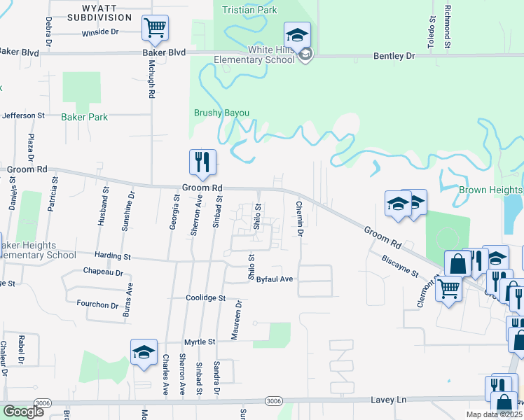map of restaurants, bars, coffee shops, grocery stores, and more near 1110 Shilo Street in Baker