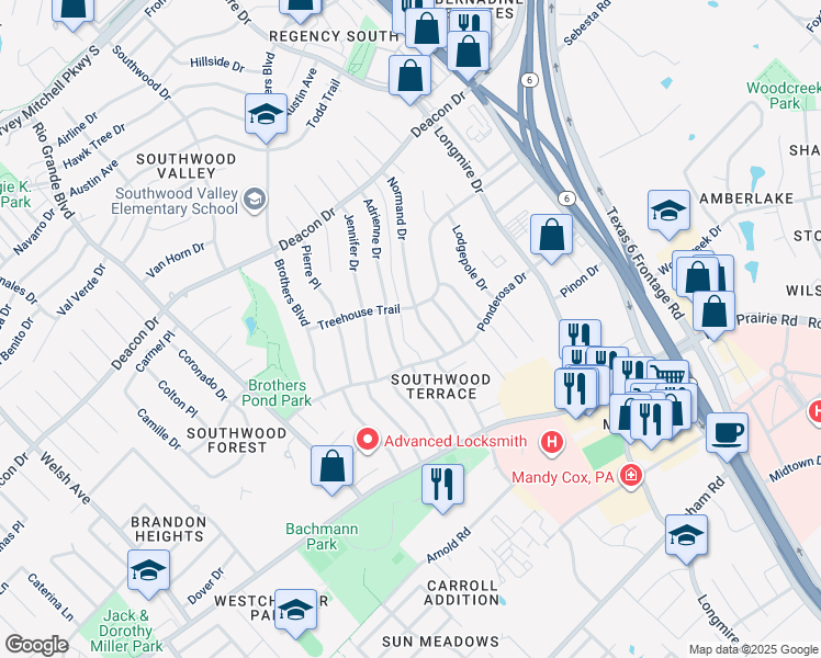 map of restaurants, bars, coffee shops, grocery stores, and more near 3013 Adrienne Drive in College Station