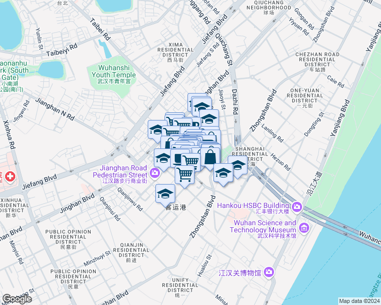 map of restaurants, bars, coffee shops, grocery stores, and more near Hui Tong Lu in Wu Han Shi