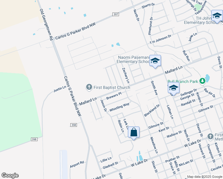 map of restaurants, bars, coffee shops, grocery stores, and more near 2809 Don Hill Lane in Taylor