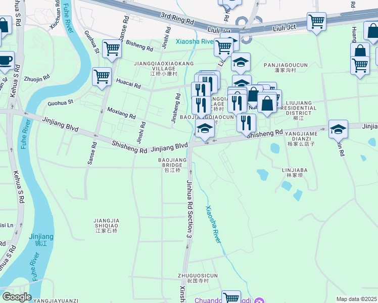 map of restaurants, bars, coffee shops, grocery stores, and more near Jin Hua Lu in Cheng Du Shi