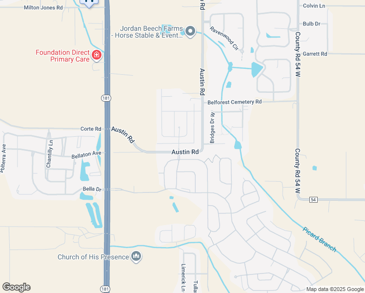 map of restaurants, bars, coffee shops, grocery stores, and more near 24651 Austin Road in Daphne