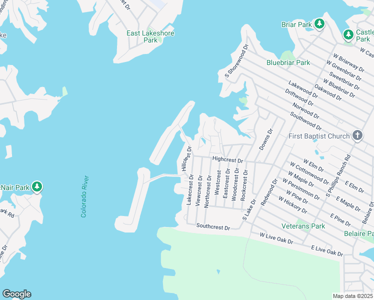map of restaurants, bars, coffee shops, grocery stores, and more near 19 Highcrest Drive in Granite Shoals