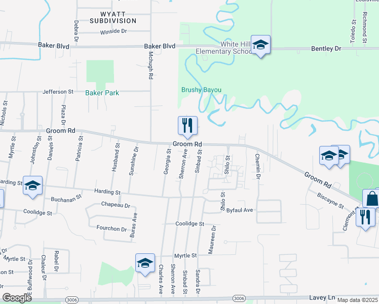 map of restaurants, bars, coffee shops, grocery stores, and more near 1120 Sherron Avenue in Baker