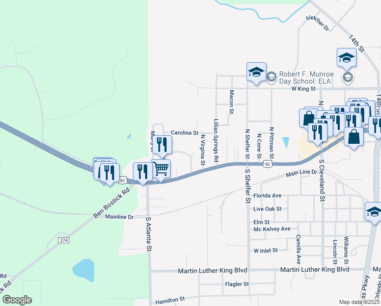 map of restaurants, bars, coffee shops, grocery stores, and more near East Pavillion Drive in Quincy