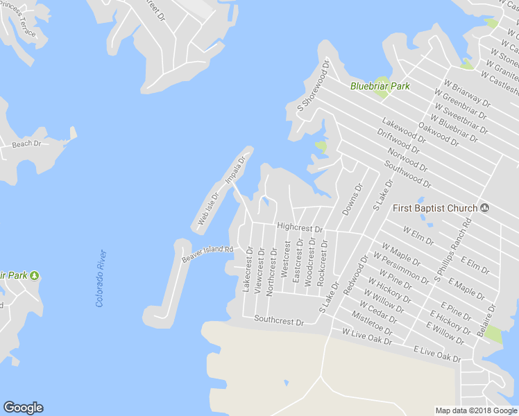 map of restaurants, bars, coffee shops, grocery stores, and more near 20 Highcrest Drive in Granite Shoals