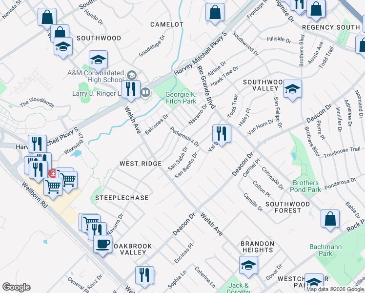 map of restaurants, bars, coffee shops, grocery stores, and more near 824 San Saba Drive in College Station