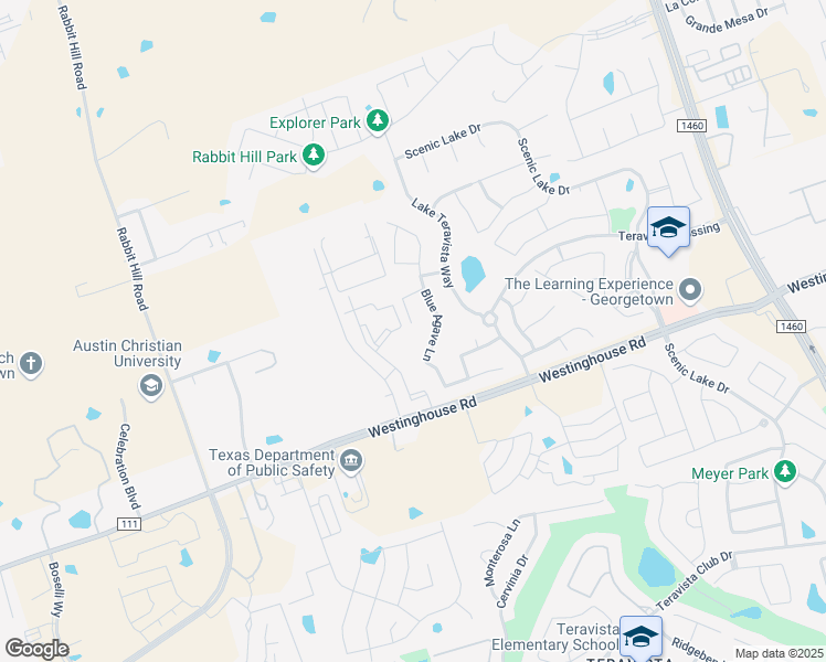 map of restaurants, bars, coffee shops, grocery stores, and more near 5037 Yucca Bloom Drive in Georgetown