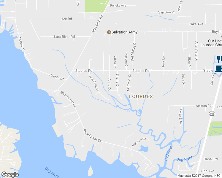 map of restaurants, bars, coffee shops, grocery stores, and more near 4029 Anna Drive in Mobile