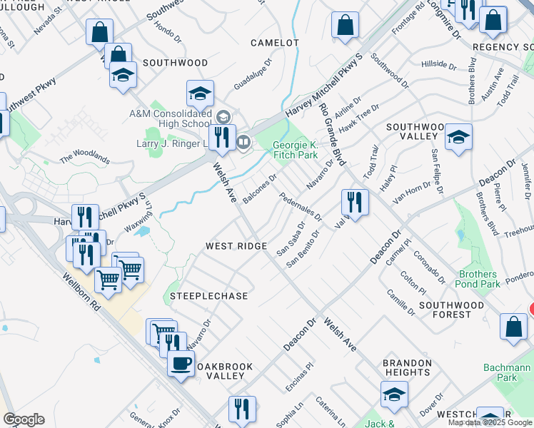 map of restaurants, bars, coffee shops, grocery stores, and more near 705 San Pedro Drive in College Station